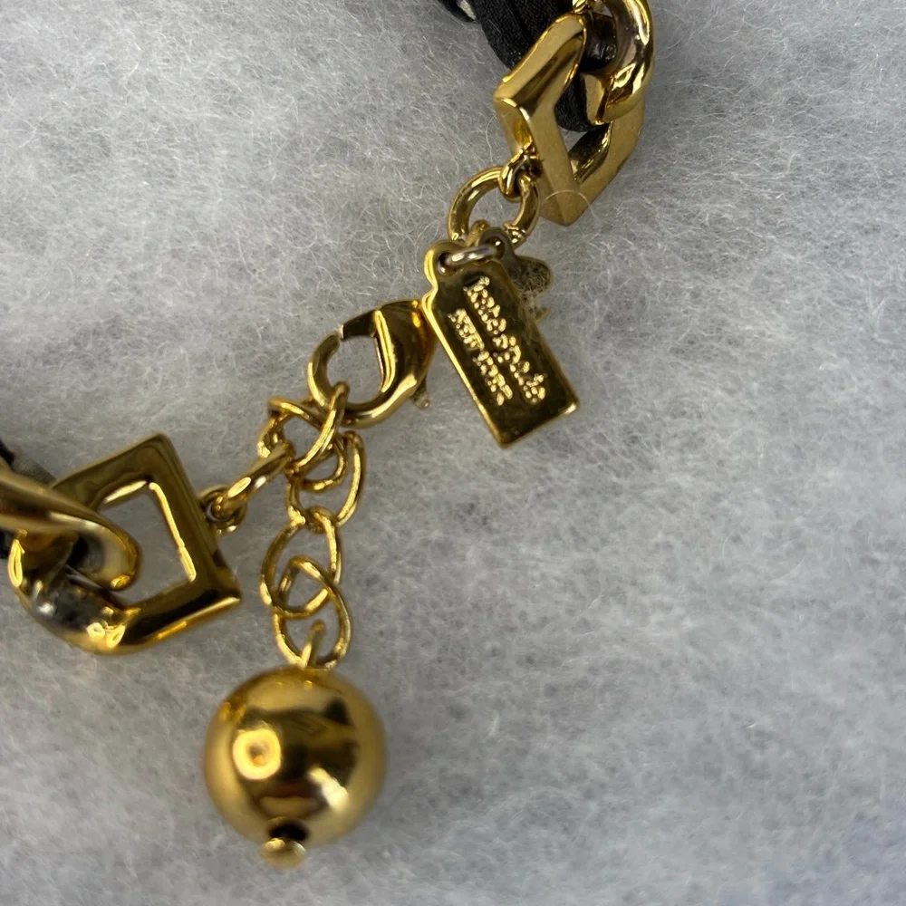 kate spade Gold Chain Bracelet with Black Woven Fabric Detail - Picture 4 of 9